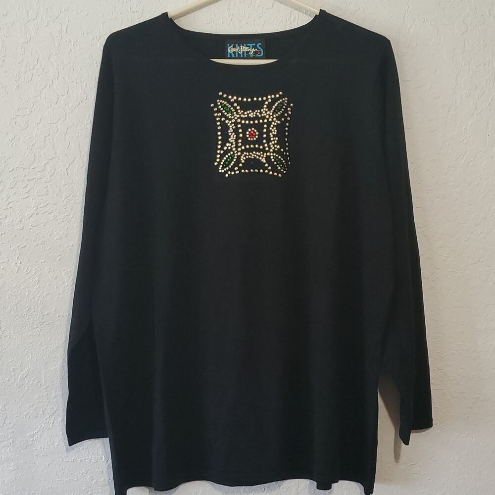 Vintage Carol Patterson Knits top embellished front 1X